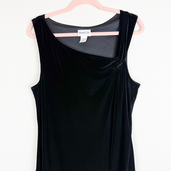 Vintage 80s Amanda Lane Black Velvet Asymmetric Midi Dress Plus Size 16 - Picture 6 of 10